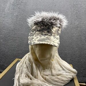 Camo Baseball Cap Wig Hair Digital Camouflage Costume Hat‎ Gray Novelty
